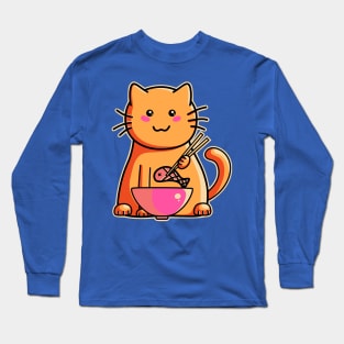 Cute cat eating fish with chopsticks Long Sleeve T-Shirt